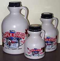 pure maple syrup in plastic jugs